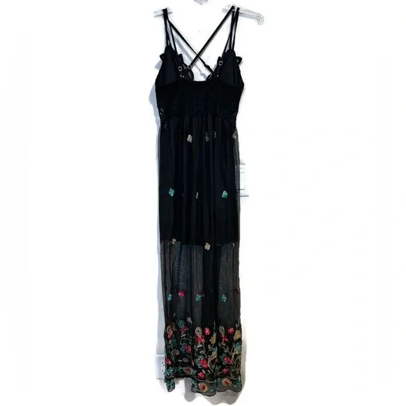 Rebellion Whimsygoth Maxi Mesh Dress with Floral Embroidery - Picture 3 of 6